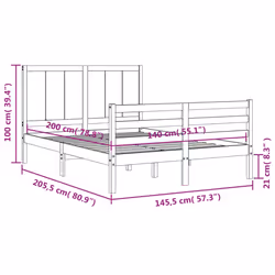 vidaXL Bed Frame Bedroom Platform Bed Frame Bedstead with Headboard Solid Wood - natural, 140 x 200 cm