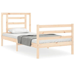 vidaXL Bed Frame Bed Base Platform Bed with Headboard Small Single Solid Wood - brown, 90 x 200 cm