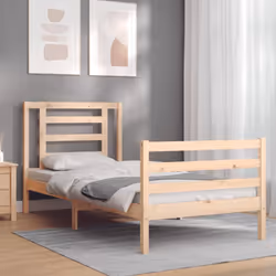 vidaXL Bed Frame Bed Base Platform Bed with Headboard Small Single Solid Wood - brown, 90 x 200 cm