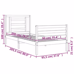 vidaXL Bed Frame Bed Base Platform Bed with Headboard Small Single Solid Wood - brown, 90 x 200 cm