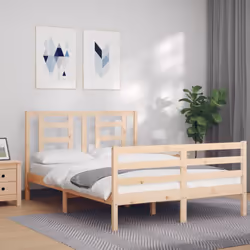 vidaXL Bed Frame Bed Base Platform Bed with Headboard Small Single Solid Wood - brown, 140 x 200 cm - Additional view 2