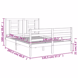 vidaXL Bed Frame Bed Base Platform Bed with Headboard Small Single Solid Wood - brown, 140 x 200 cm - Additional view 3