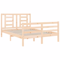 vidaXL Bed Frame Bed Base Platform Bed with Headboard Small Single Solid Wood - brown, 140 x 200 cm - Additional view 4
