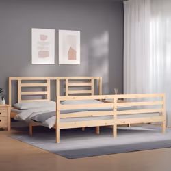 vidaXL Bed Frame Bed Base Platform Bed with Headboard Small Single Solid Wood - brown, 200 x 200 cm