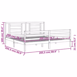 vidaXL Bed Frame Bed Base Platform Bed with Headboard Small Single Solid Wood - brown, 200 x 200 cm