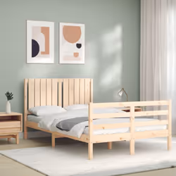 vidaXL Bed Frame Bed Base with Headboard Honey Brown Small Double Solid Wood - brown, 120 x 200 cm