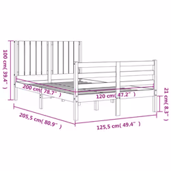 vidaXL Bed Frame Bed Base with Headboard Honey Brown Small Double Solid Wood - brown, 120 x 200 cm