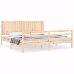 vidaXL Bed Frame Bedroom Platform Bed Frame Bedstead with Headboard Solid Wood - natural, 200 x 200 cm