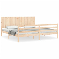 vidaXL Bed Frame Bedroom Platform Bed Frame Bedstead with Headboard Solid Wood - natural, 200 x 200 cm