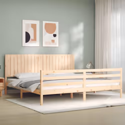 vidaXL Bed Frame Bedroom Platform Bed Frame Bedstead with Headboard Solid Wood - natural, 200 x 200 cm