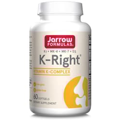 Jarrow Formulas, K-Right Vitamin K Complex, Depot, with Vitamin D3, Vitamin K1, MK-4 and MK-7, 60 Softgels, Lab-Tested, Gluten Free, SOYA Free,