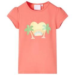 Kids' T-shirt Short Sleeves Children's T Shirt Tee Rainbow and Palm Print - coral, 92