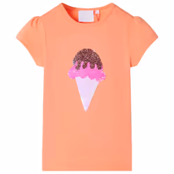 Kids' T-shirt Short Sleeves Children's T Shirt Tee Top Sequin Ice Cream Neon - orange, 116