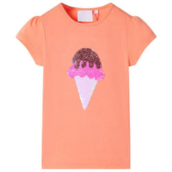 Kids' T-shirt Short Sleeves Children's T Shirt Tee Top Sequin Ice Cream Neon - orange, 116