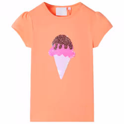 Kids' T-shirt Short Sleeves Children's T Shirt Tee Top Sequin Ice Cream Neon - orange, 128