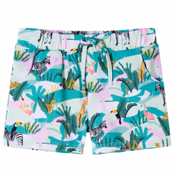 Kids' Shorts with Drawstring Toddler Pants Animals and Plants Print Light Mint - 128