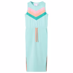 ) Kids' Dress with Drawstring Girls' Dress Children's Short Dress Light Mint - 140 (9-10y