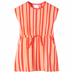 Kids' Dress with Drawstring Children Girl's Dress Striped Print Pink and Red - 140