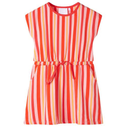 Kids' Dress with Drawstring Children Girl's Dress Striped Print Pink and Red - 140