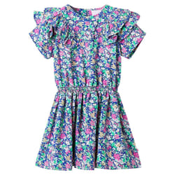 ) Kids' Dress with Ruffle Sleeves Toddler Children's Girls' Dress Cobalt Blue - 128 (7-8y