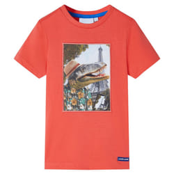 ) Kids' T-shirt Short Sleeves Children's T Shirt Tee Travelling Dinosaur Print - red, 104 (3-4y
