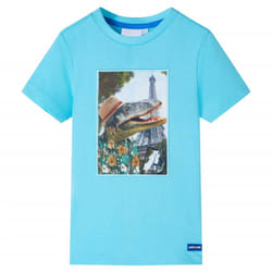 ) Kids' T-shirt Short Sleeves Children's T Shirt Tee Travelling Dinosaur Print - aqua, 92 (1.5-2y