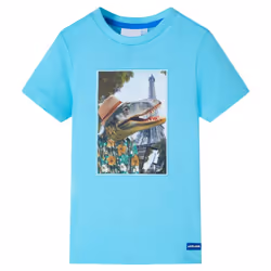 ) Kids' T-shirt Short Sleeves Children's T Shirt Tee Travelling Dinosaur Print - aqua, 104 (3-4y