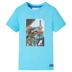 ) Kids' T-shirt Short Sleeves Children's T Shirt Tee Travelling Dinosaur Print - aqua, 128 (7-8y