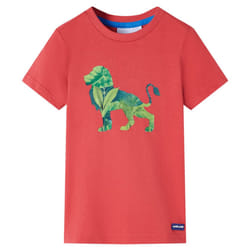 ) Kids' T-shirt Short Sleeves Children's T Shirt Toddler Tee Lion Print Khaki - red, 140 (9-10y