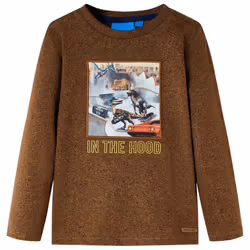 Kids' T-shirt with Long Sleeves Children's T Shirt Top Tee Dinosaur Print - cognac, 92