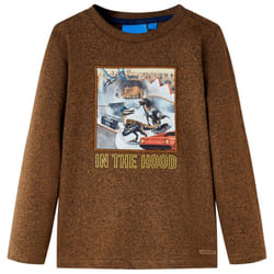 Kids' T-shirt with Long Sleeves Children's T Shirt Top Tee Dinosaur Print - cognac, 92