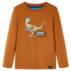 Kids' T-shirt with Long Sleeves Children's T Shirt Top Tee Dinosaur Print - cognac, 92
