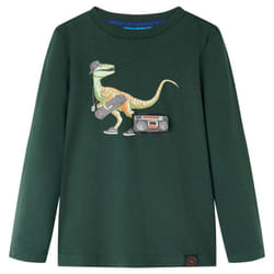 Kids' T-shirt with Long Sleeves Children's T Shirt Top Tee Dinosaur Print - dark green, 92