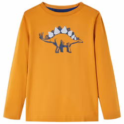 Kids' T-shirt with Long Sleeves Children's T Shirt Tops Tee Dinosaur Print - ochre, 128