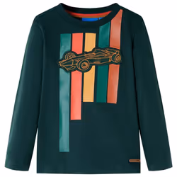 Kids' T-shirt with Long Sleeves Children's T Shirt Tops Tee Racing Car Print - dark green, 128