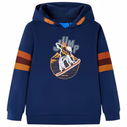 Kids' Hooded Sweatshirt Children Pullover Hoodie Bear and Skateboad Print Navy - 104