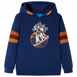 Kids' Hooded Sweatshirt Children Pullover Hoodie Bear and Skateboad Print Navy - 116