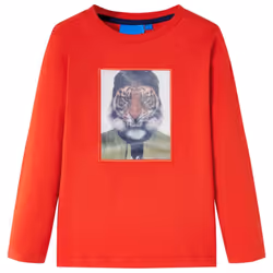 Kids' T-shirt with Long Sleeves Children's T Shirt Kids' Tops Tee Tiger Print - red, 104