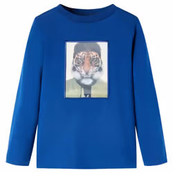 Kids' T-shirt with Long Sleeves Children's T Shirt Kids' Tops Tee Tiger Print - dark blue, 92