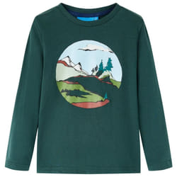 Kids' T-shirt with Long Sleeves T Shirt Tee Mountain and Tree Print Dark Green - 92