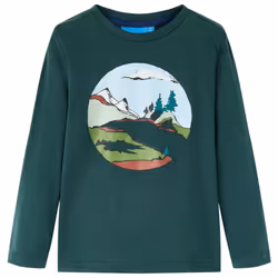 Kids' T-shirt with Long Sleeves T Shirt Tee Mountain and Tree Print Dark Green - 116