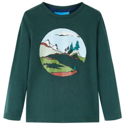 Kids' T-shirt with Long Sleeves T Shirt Tee Mountain and Tree Print Dark Green - 116
