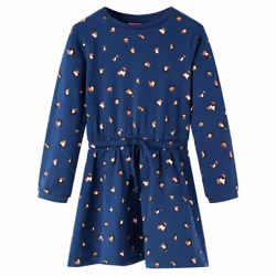 Kids' Dress with Long Sleeves School Toddler Casual Girls' Dress Navy Blue - 104