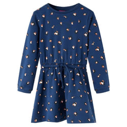 Kids' Dress with Long Sleeves School Toddler Casual Girls' Dress Navy Blue - 128