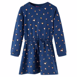 Kids' Dress with Long Sleeves School Toddler Casual Girls' Dress Navy Blue - 140