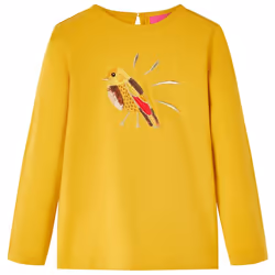 Kids' T-shirt with Long Sleeves Children's T Shirt Kids' Tops Tee Bird Design - ochre, 92