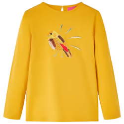 Kids' T-shirt with Long Sleeves Children's T Shirt Kids' Tops Tee Bird Design - ochre, 128