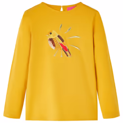 Kids' T-shirt with Long Sleeves Children's T Shirt Kids' Tops Tee Bird Design - ochre, 140