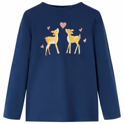 Kids' T-shirt with Long Sleeves Children's T Shirt Kids' Tops Tee Deers Print - navy blue, 128