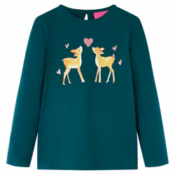 Kids' T-shirt with Long Sleeves Children's T Shirt Kids' Tops Tee Deers Print - dark green, 92